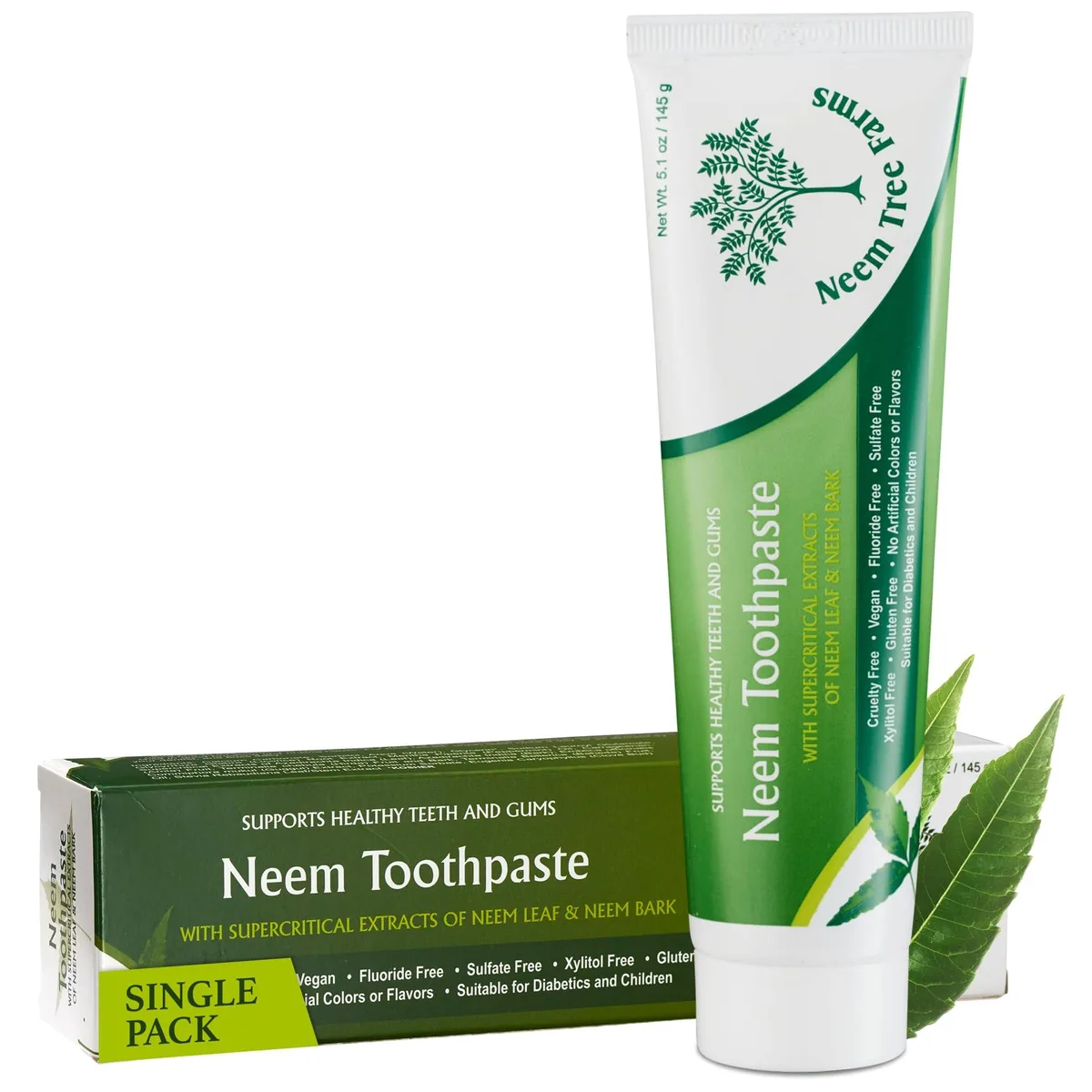Brown 5 oz fluoride-free toothpaste tube in a box