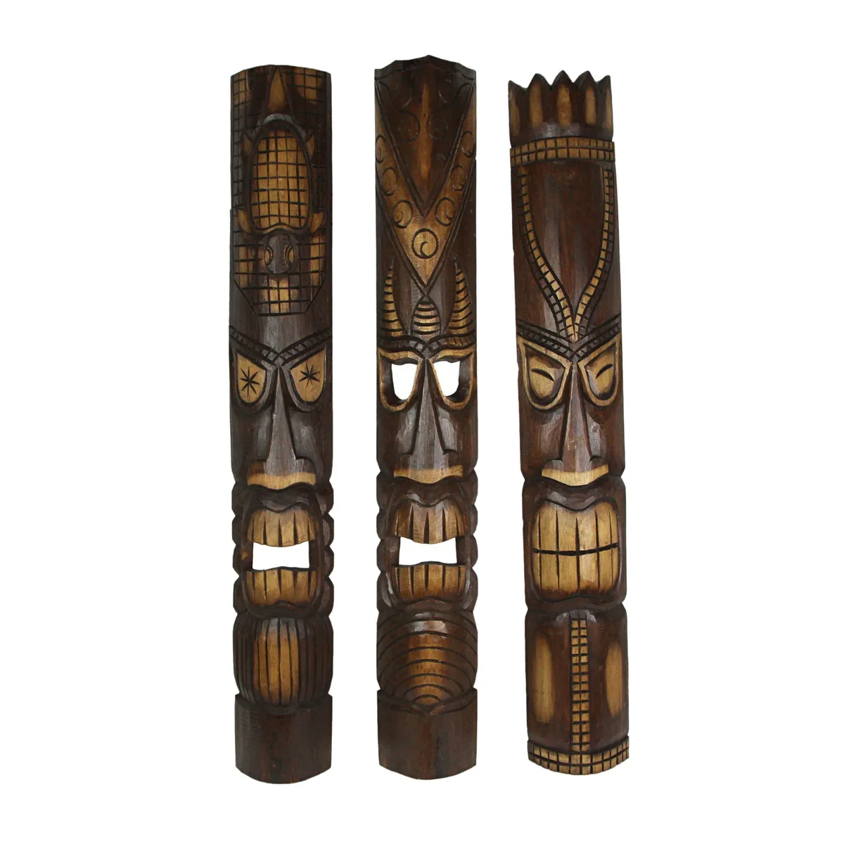 Contrast Inc. Contrast Inc. Set of 3 Tiki Mask Wall Art, Brown Polynesian Wood, 40 Inch — product photo