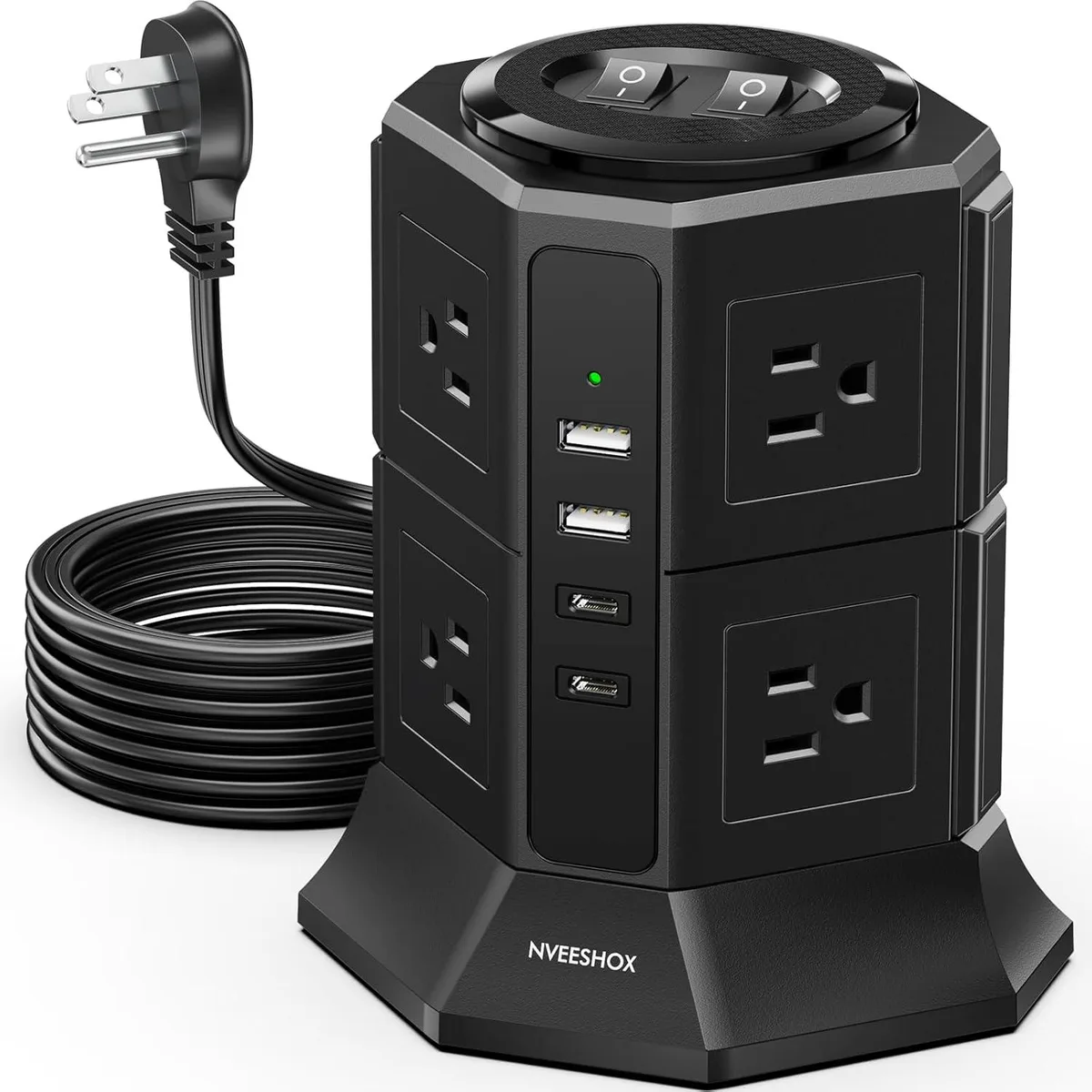 BFKK BFKK Surge Protector Power Strip Tower 8 AC 4 USB 6.5 FT Flat Extension Cord — product photo