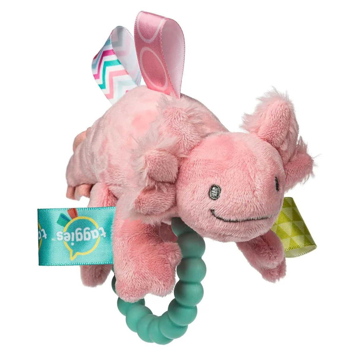 Mary Meyer Stuffed Toys Mary Meyer Stuffed Toys Taggies Sensory Soft Rattle Teether Ring Lizzy Pink Axolotl 6 Inches — product photo