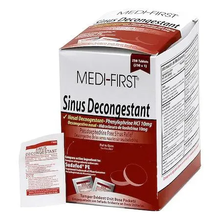 White box containing 250 sinus decongestant tablets