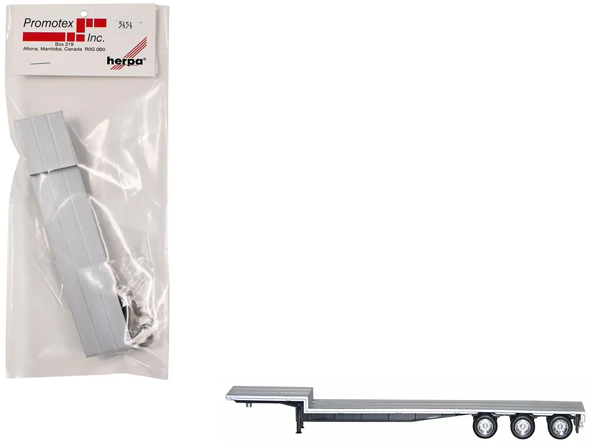 Promotex Promotex 48ft 3-Axle Drop Deck Trailer 1/87 HO Chrome Wheels Silver Top — product photo