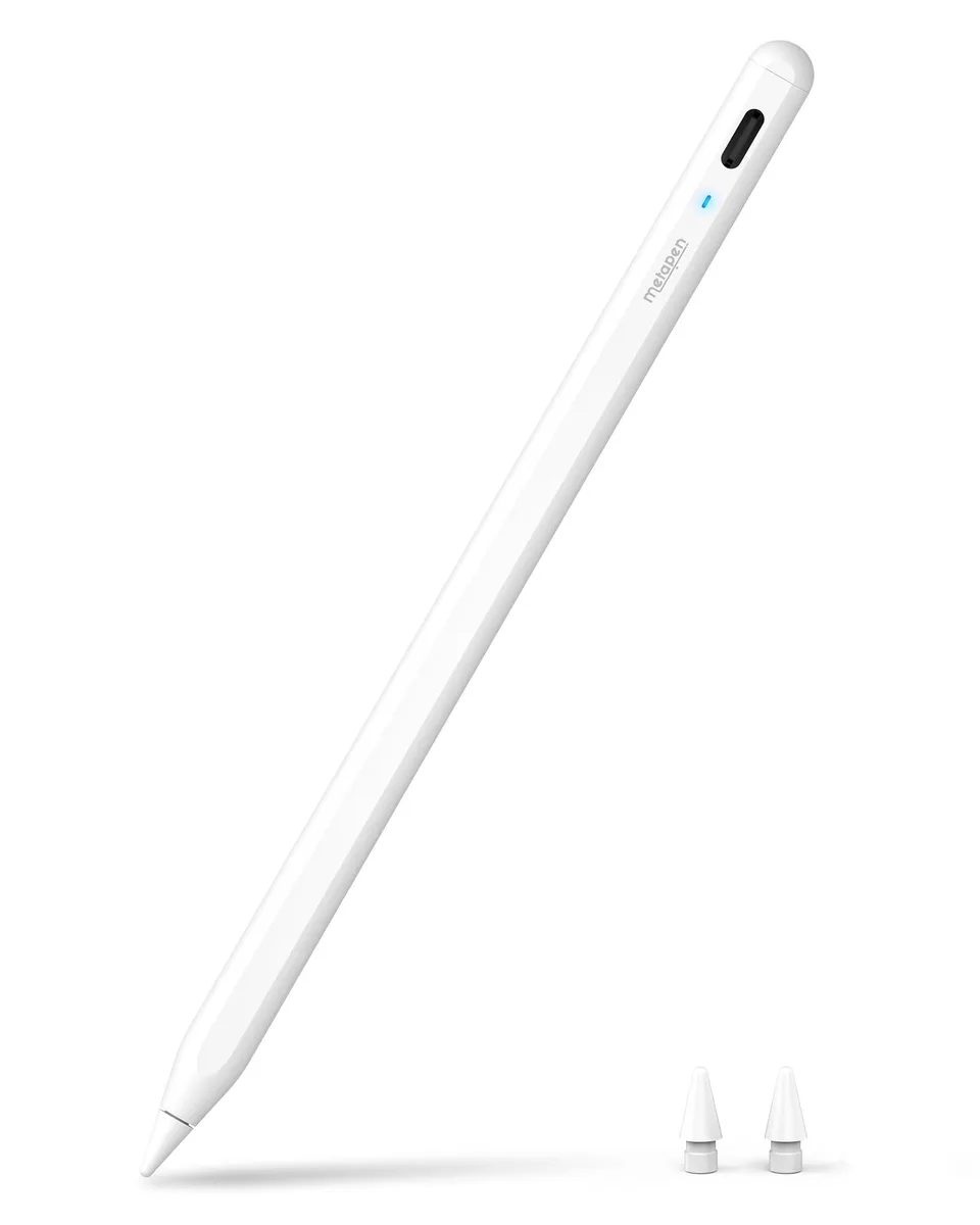 Metapen ME-APP152 stylus White 6.53 in .35 in 30 min charge 10 h use .1 mm precision 2 tips — product photo