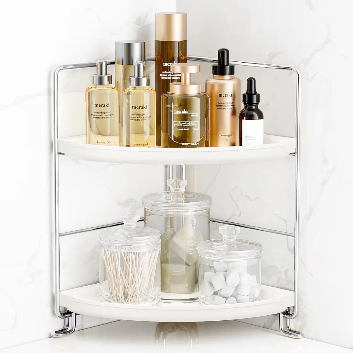 FSyueyun 2-c-01 2-tier corner bath storage 6.7x6.7x11 in silver — product photo
