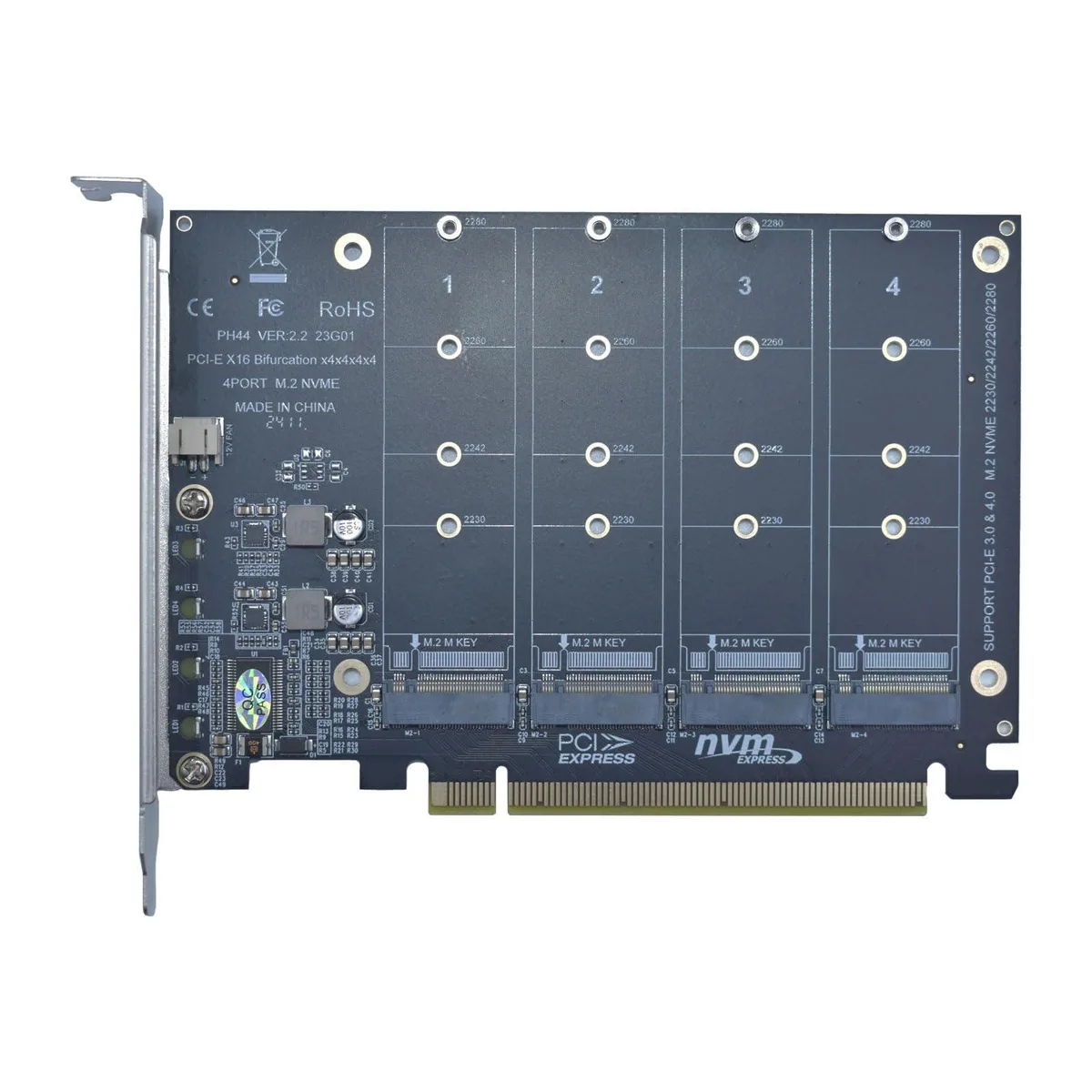 Vszerda Vszerda PCIe 4.0 x16 to 4 M.2 NVMe Adapter 2230 2242 2260 2280 — product photo
