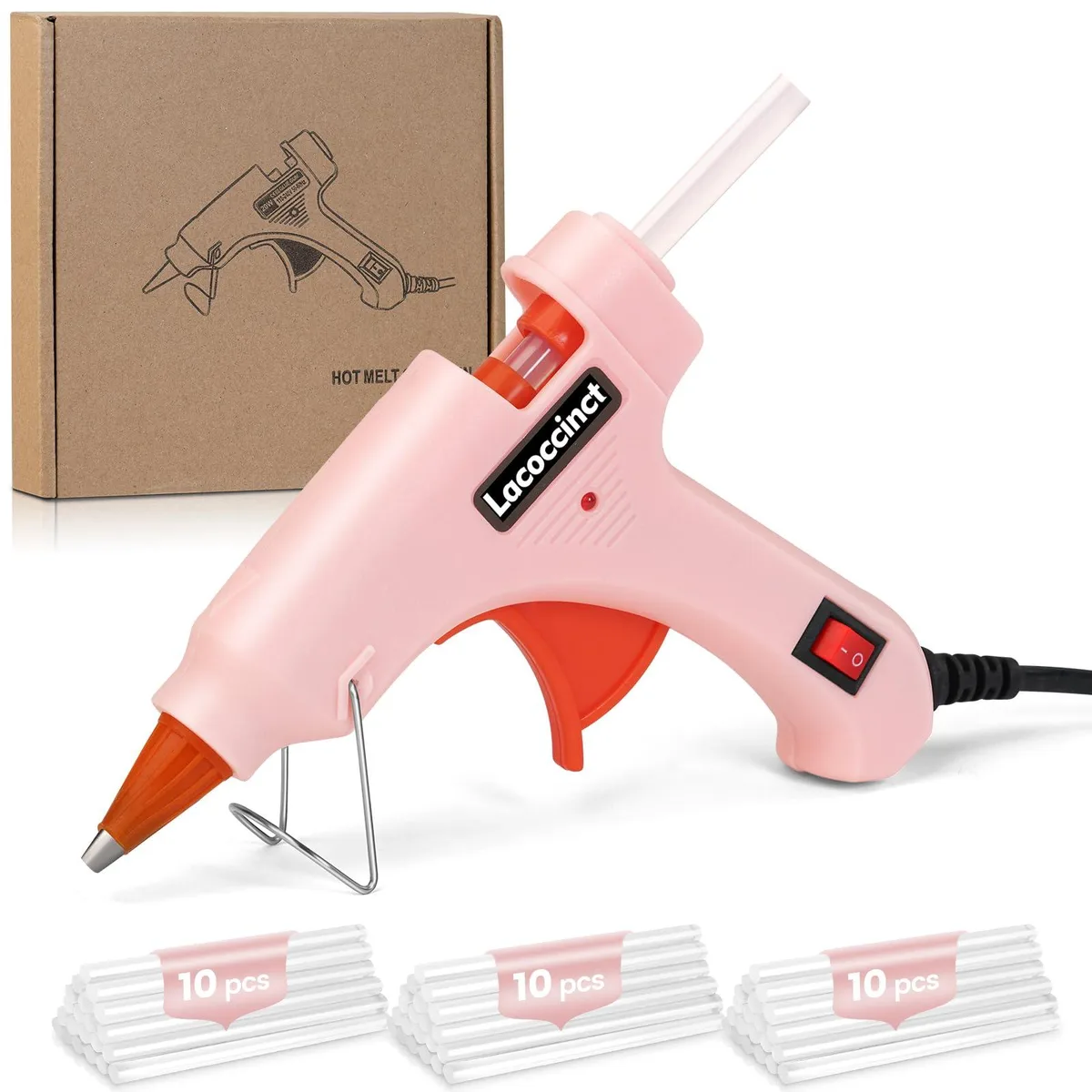 Pink corded mini hot glue gun with 30 clear sticks