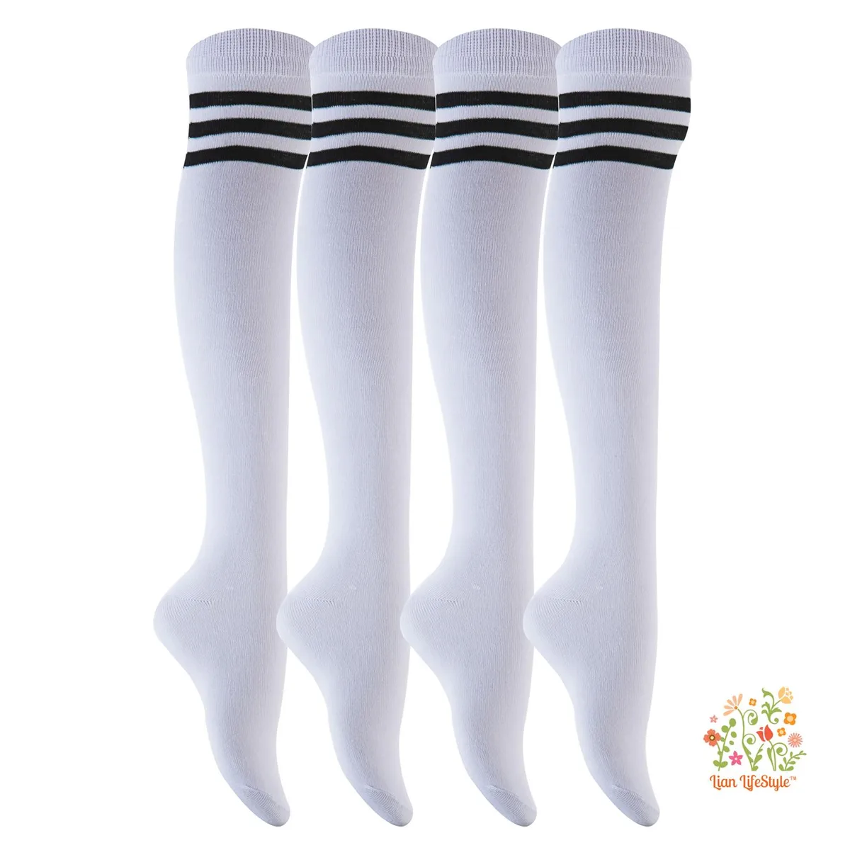 Lian LifeStyle Lian LifeStyle 4 Fashionable RX Thigh High Socks Black Strip — product photo