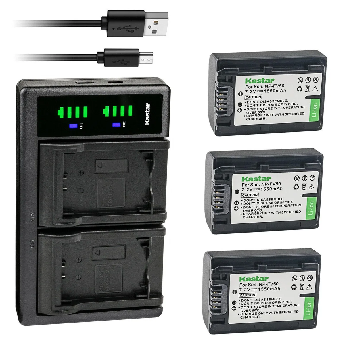 Kastar Kastar 3-Pack NP-FV50 Battery &amp; LTD2 USB Charger — product photo