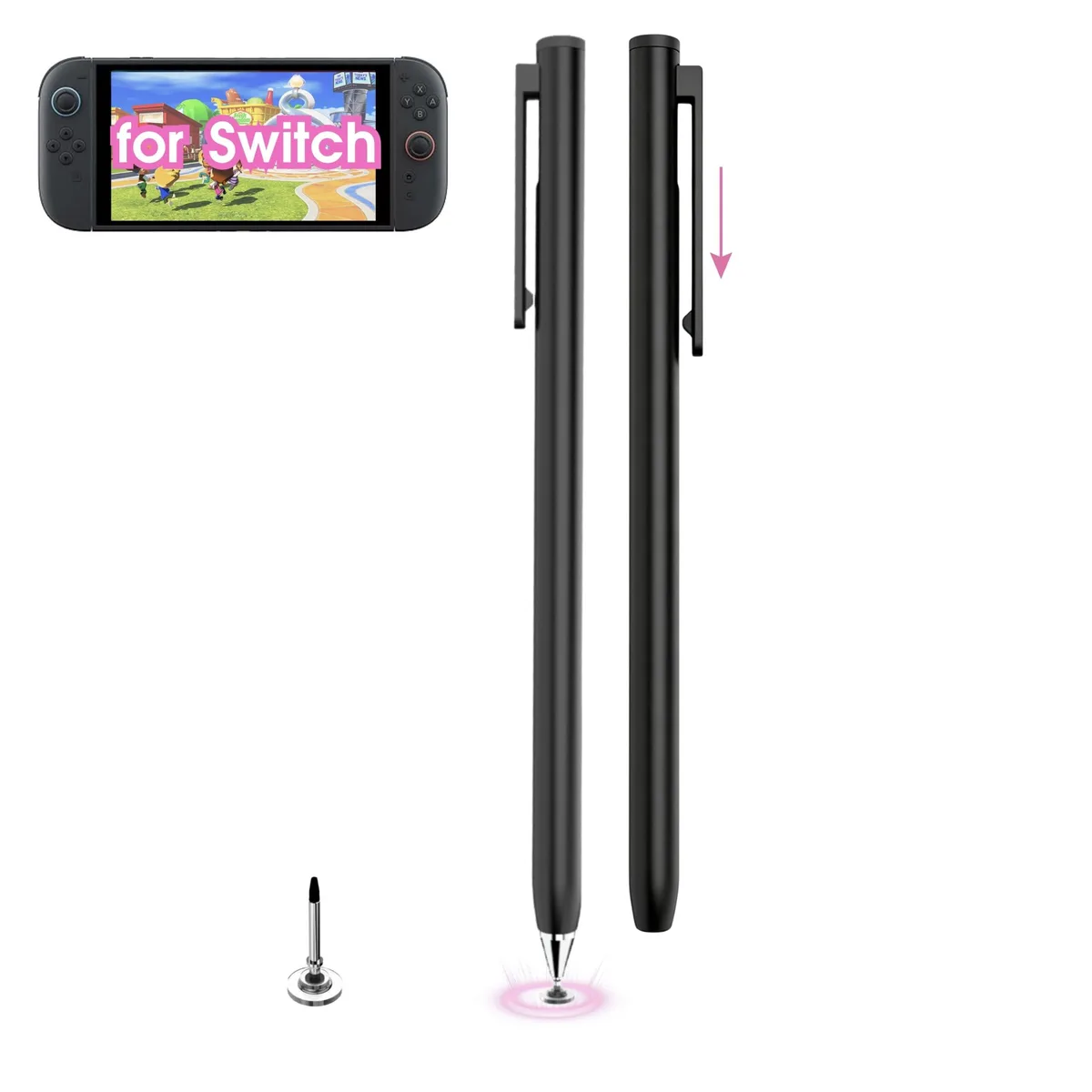  yelzoolny stylus 5mm disc retractable magnetic 2-pack black — product photo