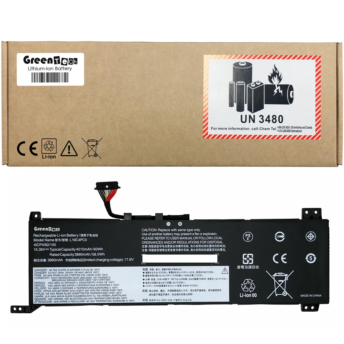 NShi NShi L19M4PC0 L19C4PC0 laptop battery 15.36V 60Whr 4010mAh 4-cell — product photo