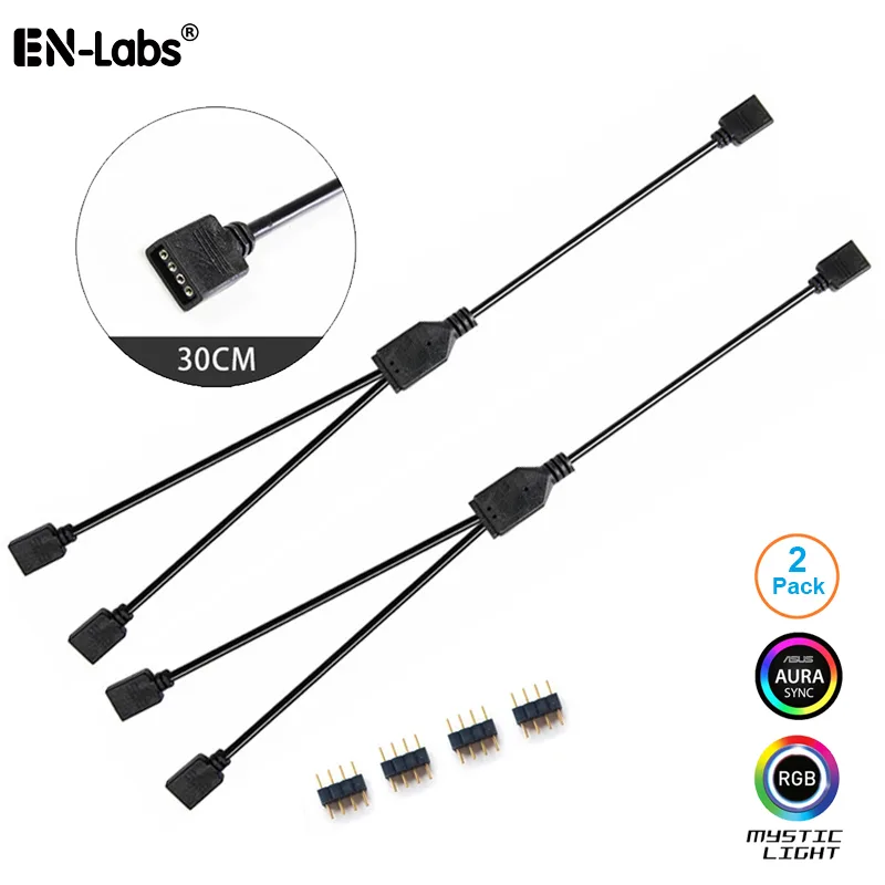 EN-Labs EN-Labs 12V 4-Pin RGB 2-Way Splitter Cable 1ft 2-Pack — product photo