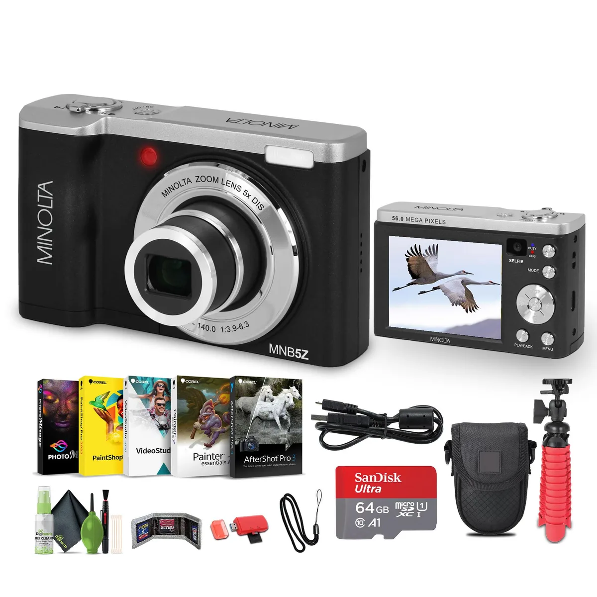 Minolta Minolta MNB5Z 56MP Dual Lens Point &amp; Shoot Camera Black Bundle — product photo