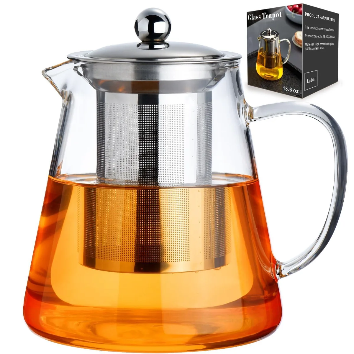 Baalaka Glass Teapot 18.6oz 550ml with Removable Infuser — product photo