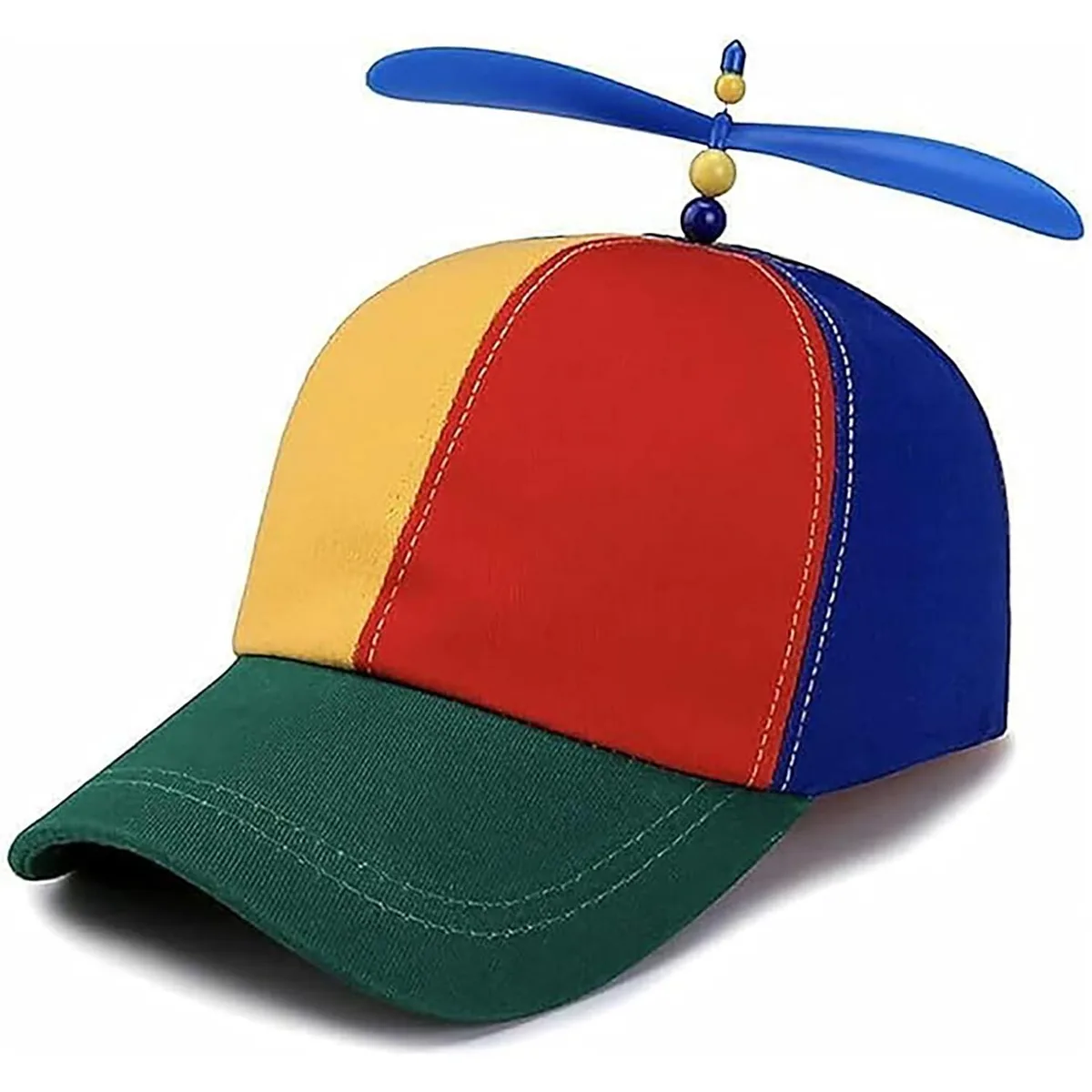 Multi-colour cotton baseball cap with propeller top and adjustable snapback