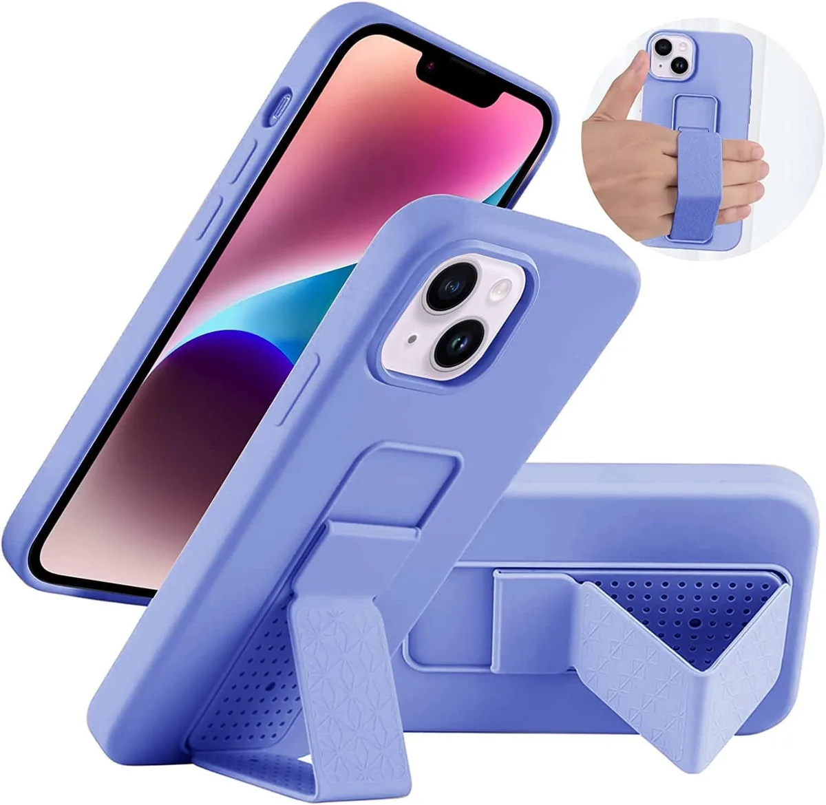 TAURKENAM TAURKENAM iPhone 14 6.1 case Light Purple with stand hand strap — product photo