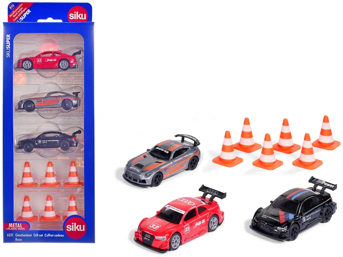 Siku Siku Race Cars 3 Car Set Diecast Model with Audi RS 5 #33, BMW M4 #9, Mercedes-AMG GT4 — product photo