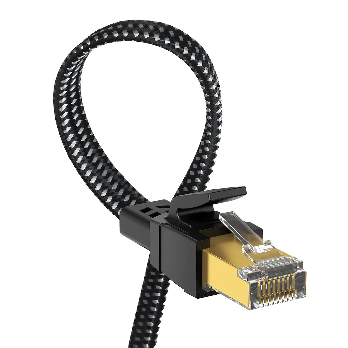Corn Electronics Corn Electronics Cat 8 Network Ethernet Cable 50 ft Nylon Braided 40Gbps 2000MHz SFTP RJ45 Flat Shielded 26AWG — product photo