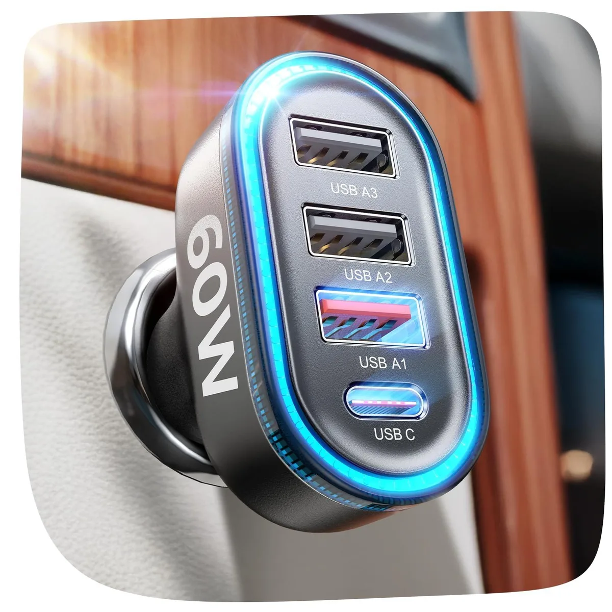 KEHIPI KEHIPI 60W 4-Port Car Charger 36W USB-C 36W USB-A — product photo