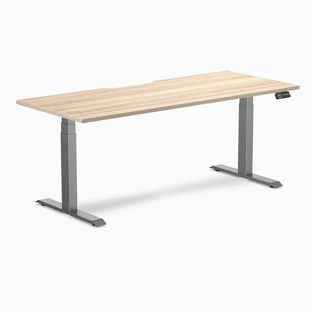 Desky Desky Dual Scalloped Sit-Stand Desk Classic Oak 70.9 x 29.5 in Space Gray — product photo