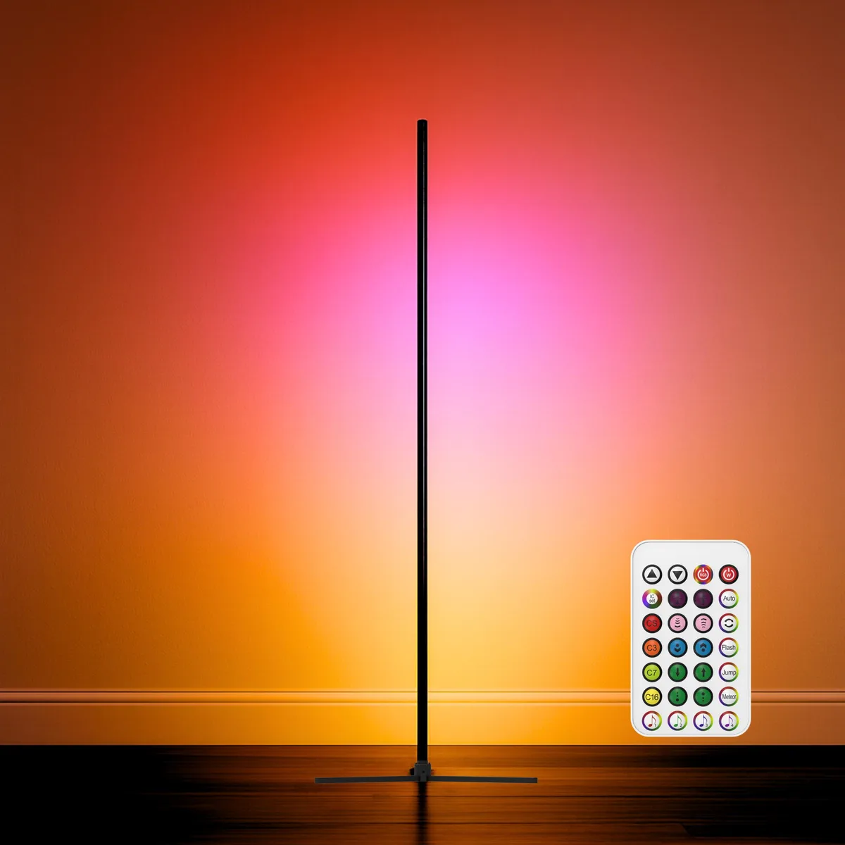Boost Lighting, Inc. Boost Lighting, Inc. RGBICW Smart LED Corner Floor Lamp 58'' 17W 120V Remote 16 Modes 3000K Music Sync Black — product photo
