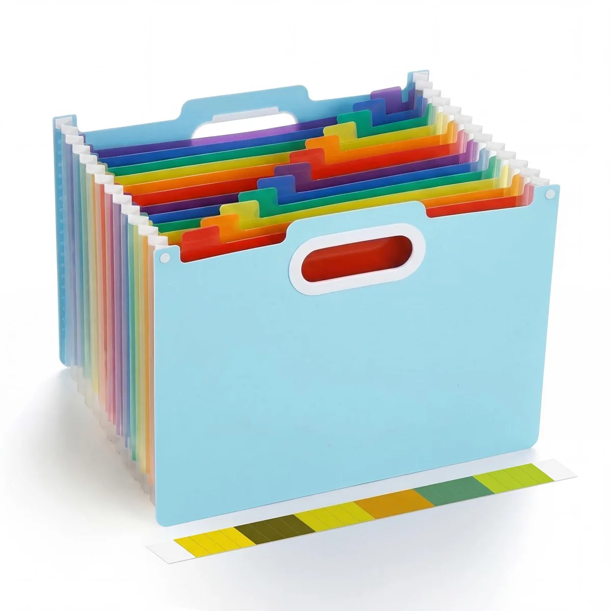 Blue polypropylene expanding file folder with 13 accordion pockets, 13 by 9.5 inches