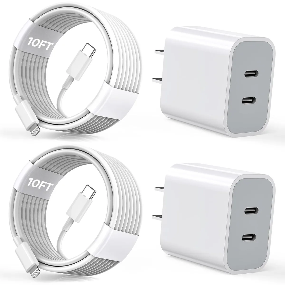 Choseal Choseal 2-Pack 20W Dual USB-C Wall Charger with 10ft Lightning Cables — product photo
