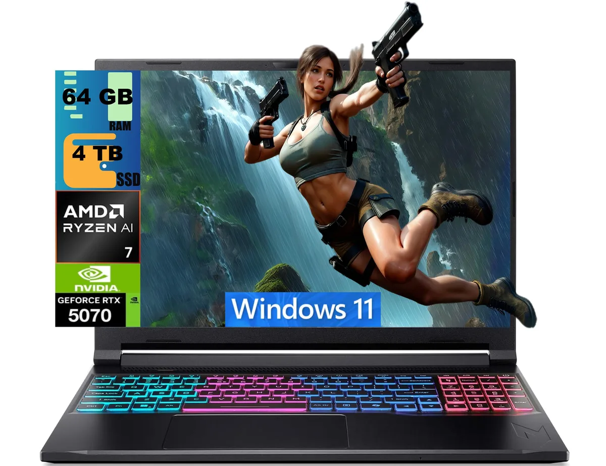 Acer America Acer Nitro V 16S gaming laptop Ryzen AI 7 350 RTX 5070 64GB 4TB 16 180Hz — product photo