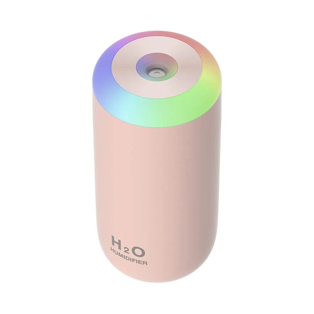 Pink mini humidifier with 350ml tank and USB cable
