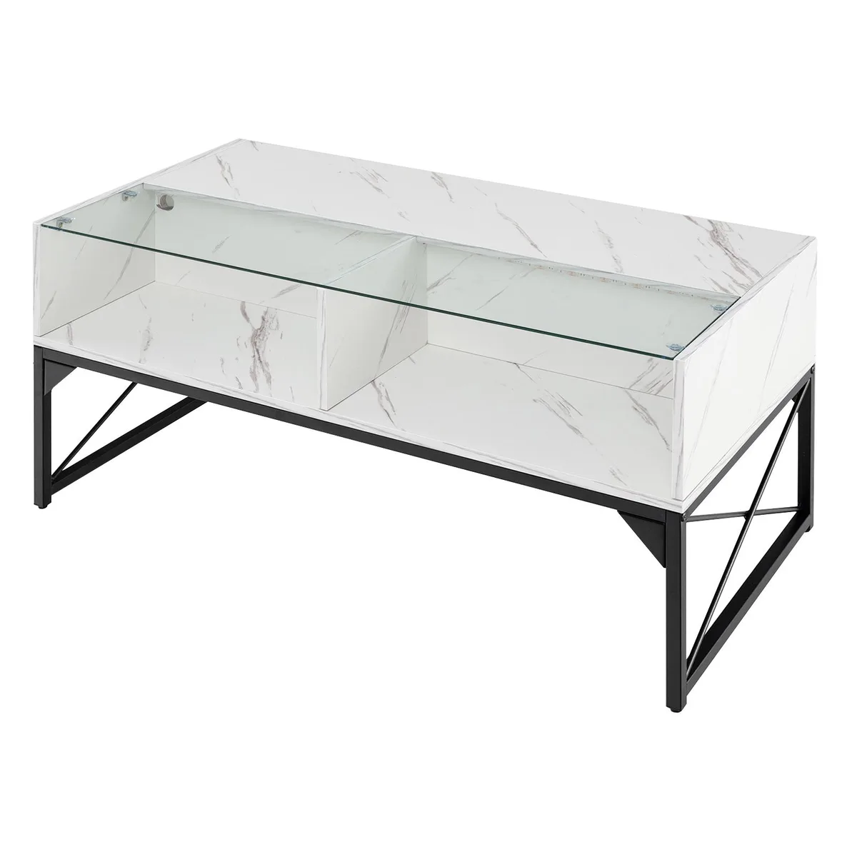 SlickBlue SlickBlue Center Table White LED Faux Marble Tempered Glass 41.5x21.5x19.5in — product photo