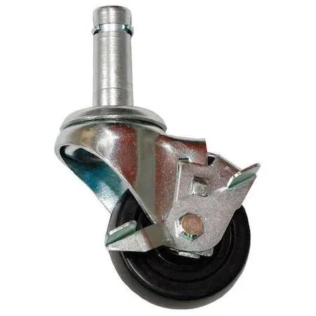 Three-inch rubber wheel swivel caster with brake, zinc-plated steel frame
