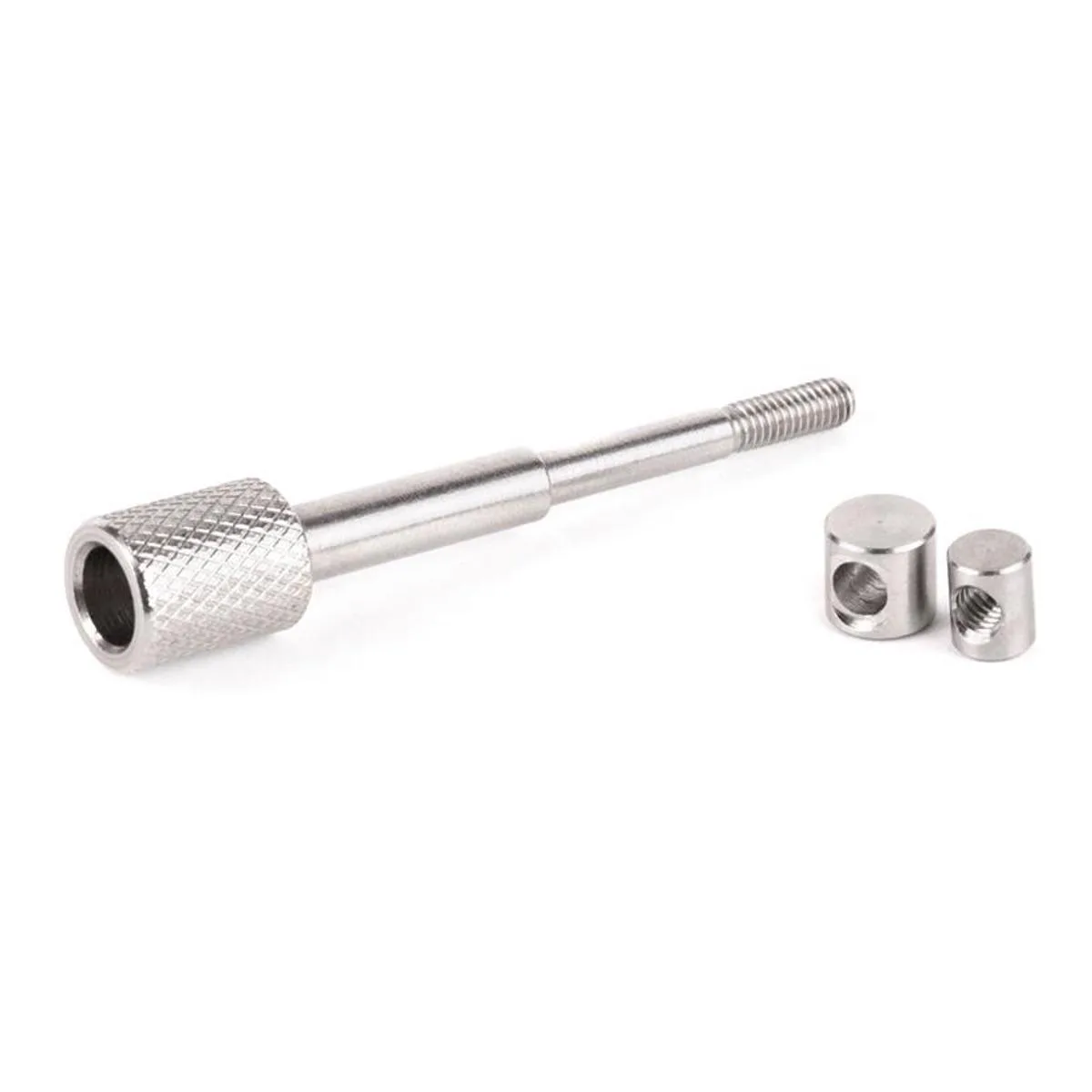 Set of stainless steel thumbscrew and dowel pins for bellows mounting