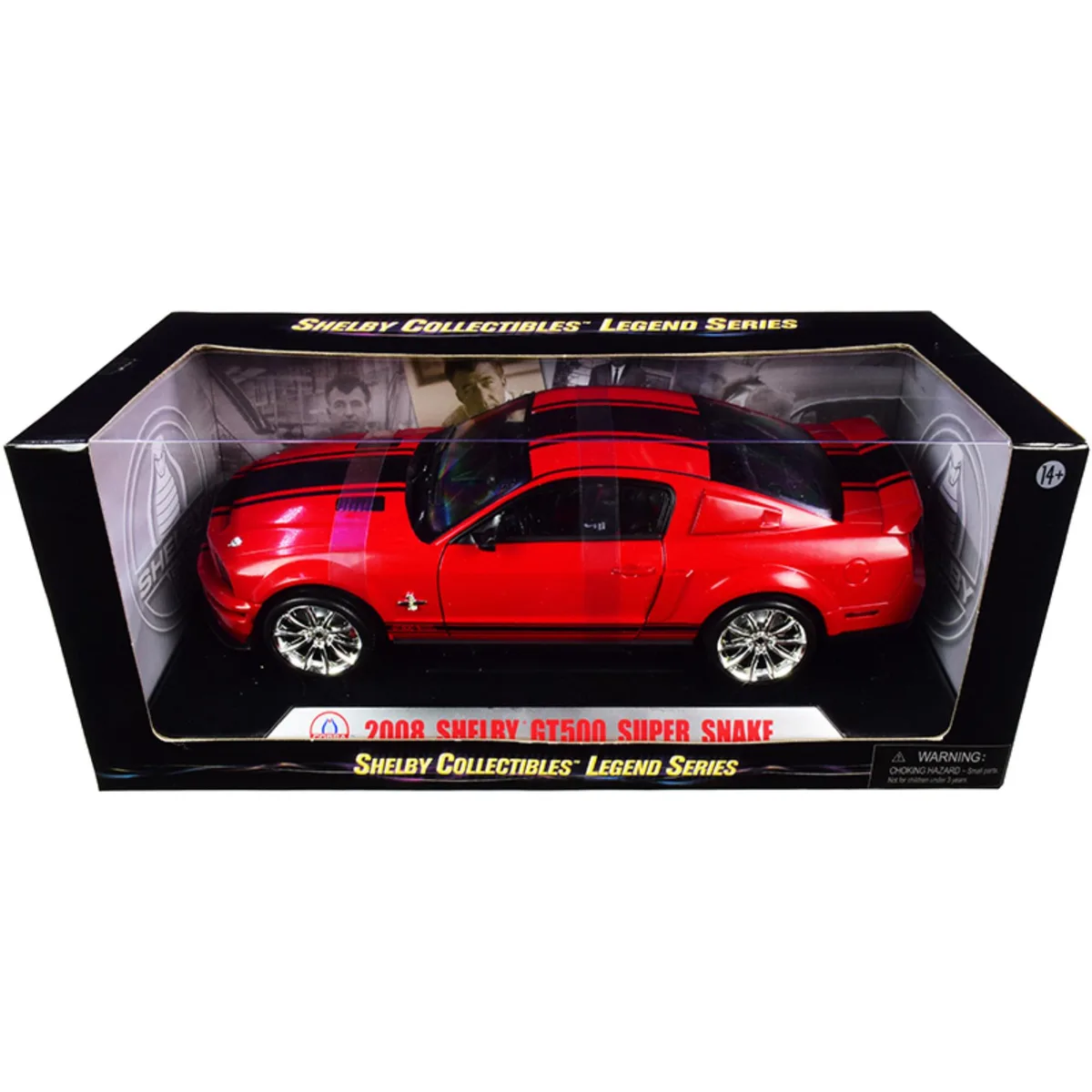 Shelby Collectibles Shelby Collectibles 2008 Ford Shelby Mustang GT500 Super Snake Red Black Stripes Legend 1/18 Diecast Vehicle — product photo