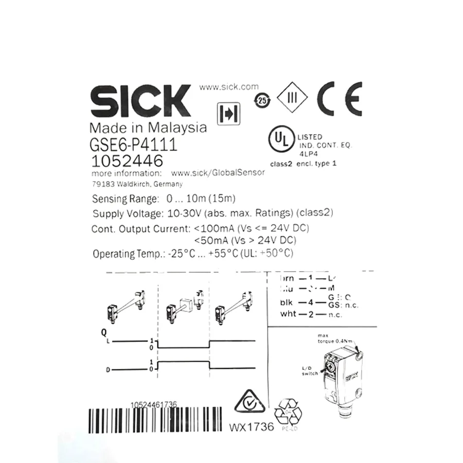 Sick Sick GSE6-P4111 miniature photoelectric sensor PNP 12x31.5x21mm 0-15m range 10-30V DC M8 4-pin IP67 — product photo