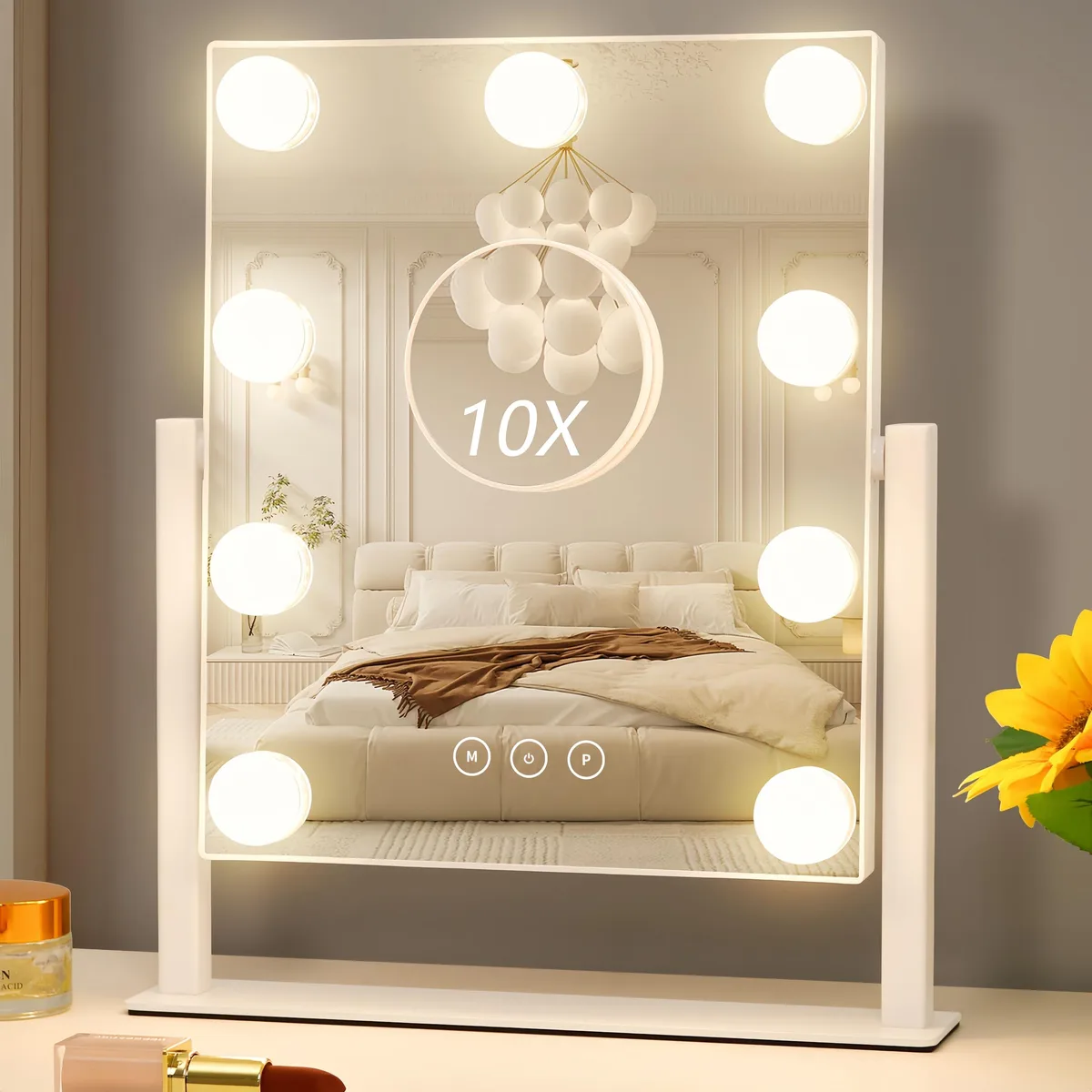 Acoolda white-2530 Hollywood bath mirror with 9 LED bulbs — product photo