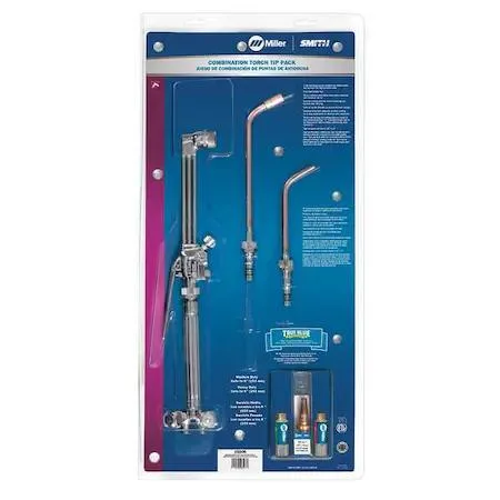 Black welding torch kit with handle cutting attachment and assorted tips