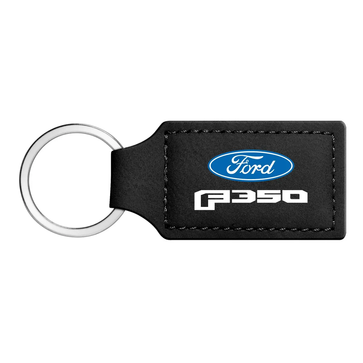 Rectangular black leatherette key chain with Ford F350 logo