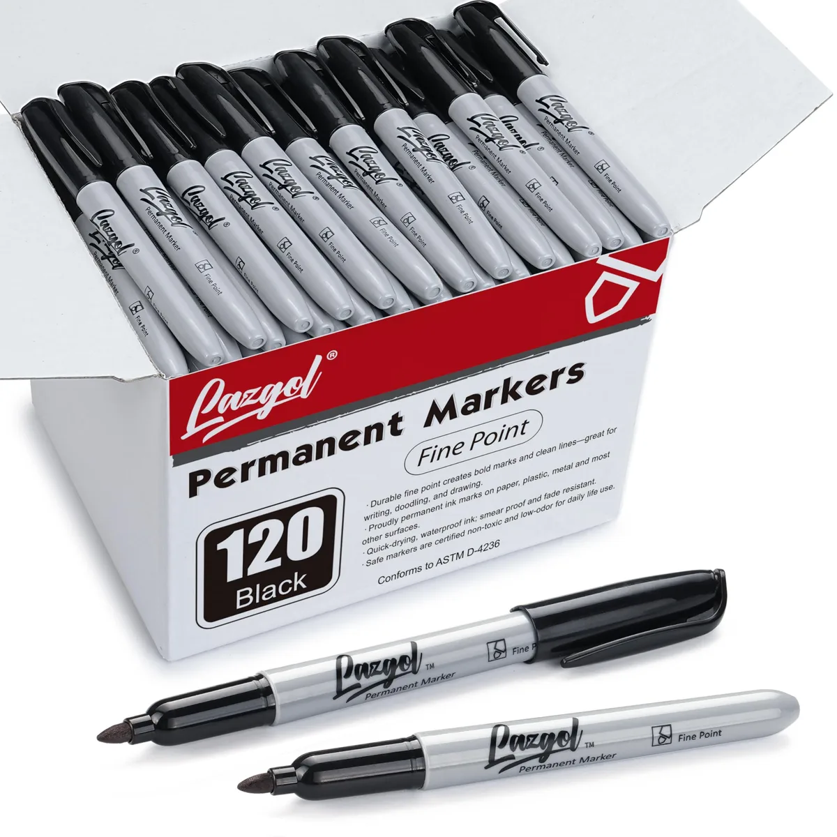 LAZGOL Permanent Markers 120 Pack Fine Tip Black — product photo