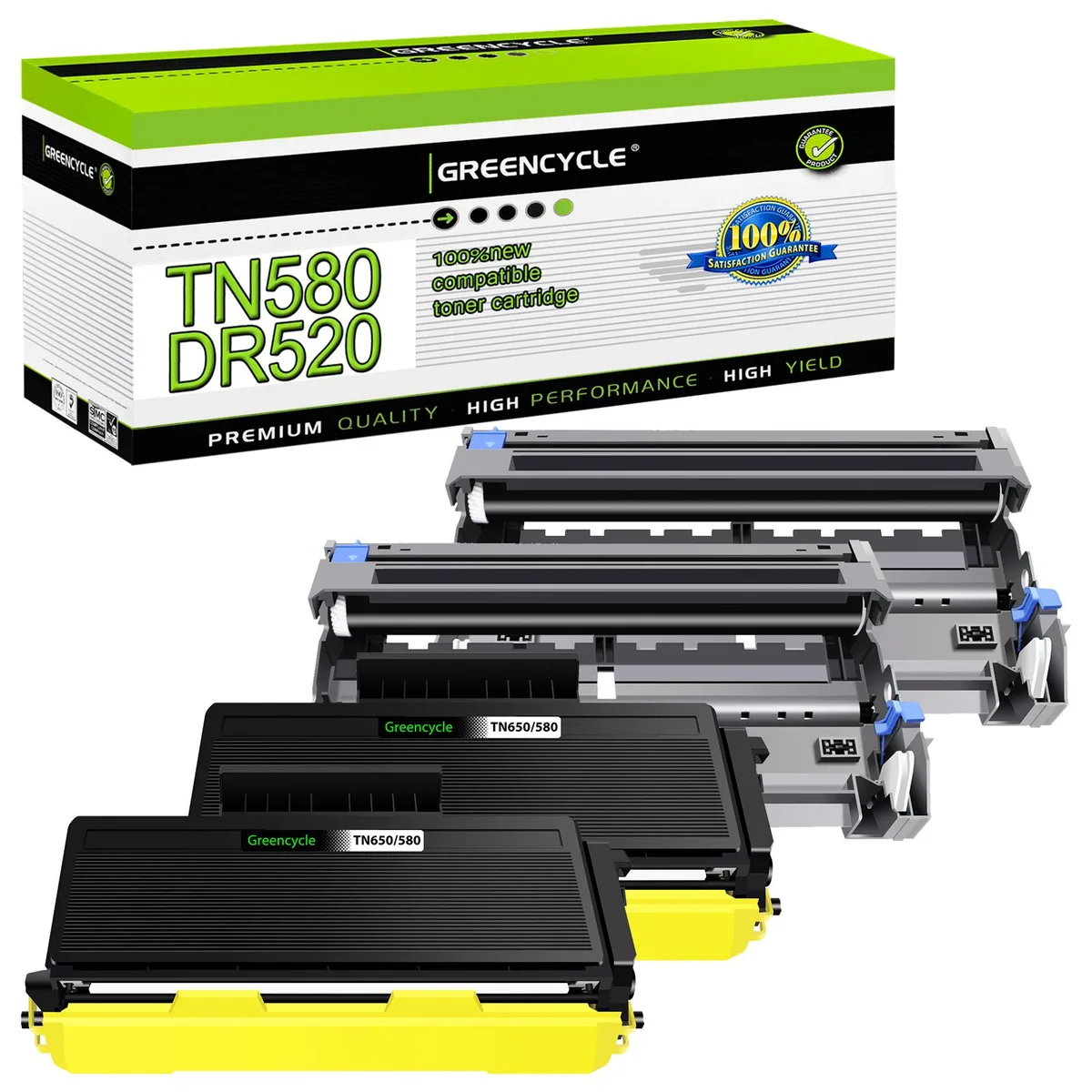 GREENCYCLE GREENCYCLE TN580 DR520 High Yield Black Toner &amp; Drum Set (2 Pack) — product photo