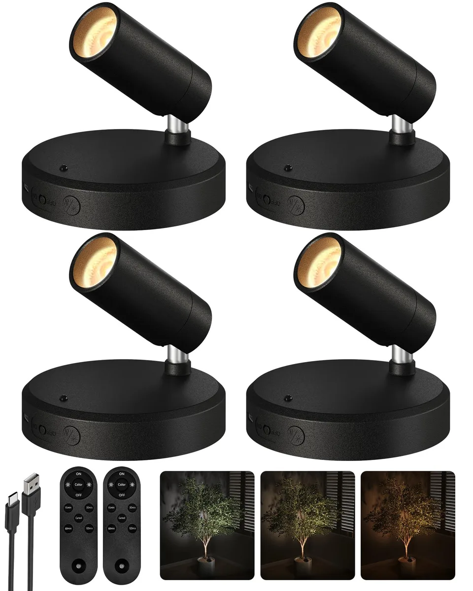 Four small black rectangular spotlights with adjustable heads and USB-C ports
