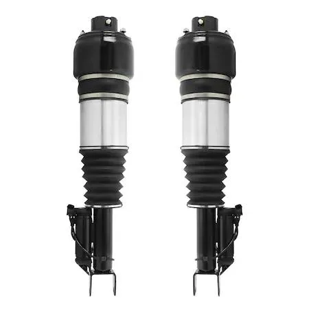 Unity front air strut assembly kit, two silver struts with black bellows and electrical connectors