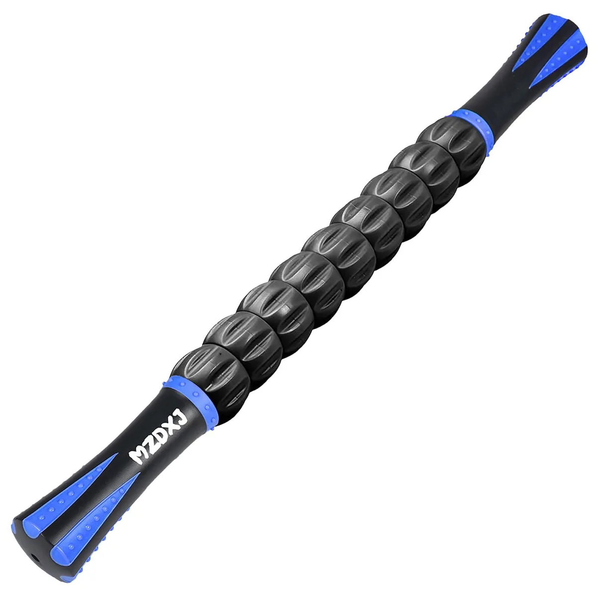 Blue and black 18 inch plastic massage roller stick with nine wheels