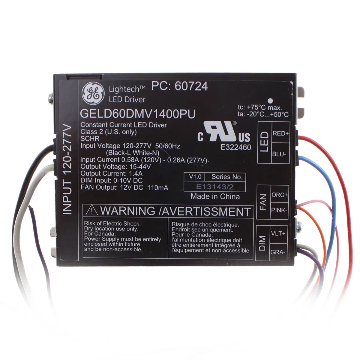 GE Lighting GE Lighting GELD60DMV1400PU 60724 LED Driver 120/277V 15-44V 1.4A — product photo