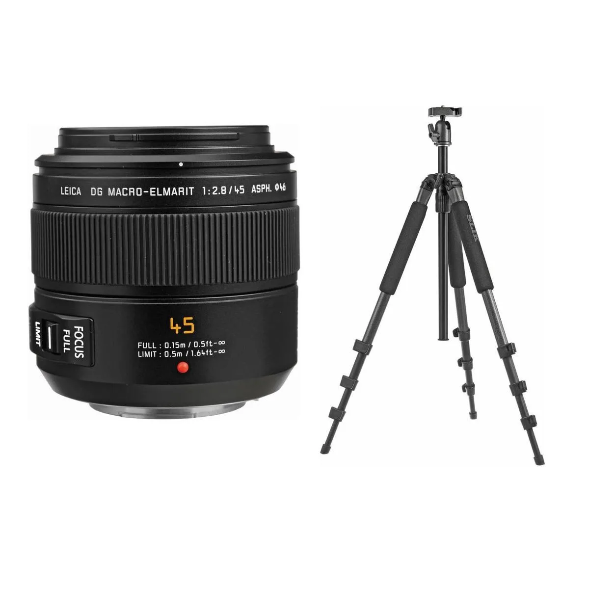 Panasonic Panasonic Leica DG Macro-Elmarit 45mm f/2.8 Lens with Slik U8800L Tripod and Vanguard Vesta 203AGH Tripod — product photo