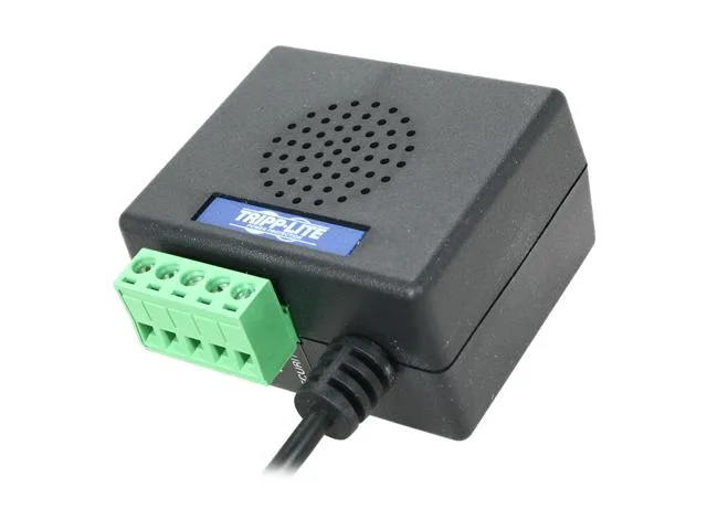 Small rectangular white sensor with front vents and cable attached