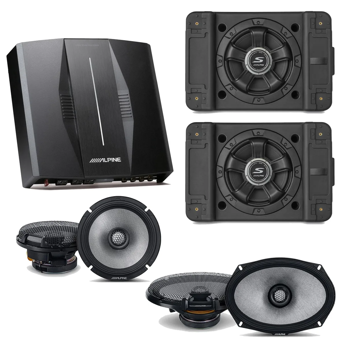 Alpine Alpine PXE-C80-88 OPTIM8 bundle with 2x SS-SB12, R2-S65 &amp; R2-S69 car subwoofer — product photo