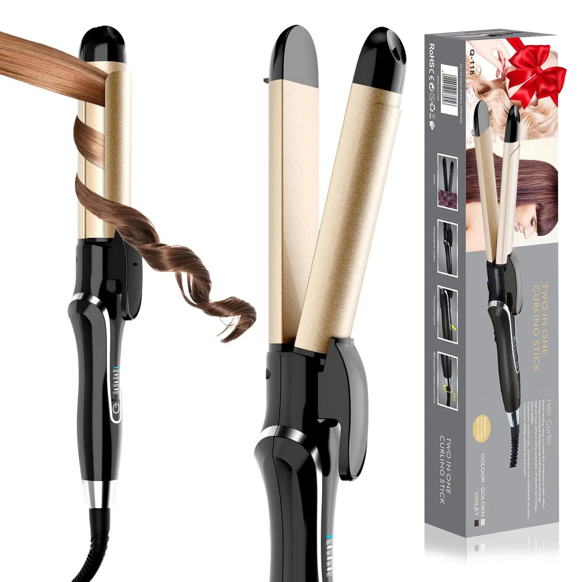 Lightgold 1.25 inch 2 in 1 curling iron with ceramic barrel