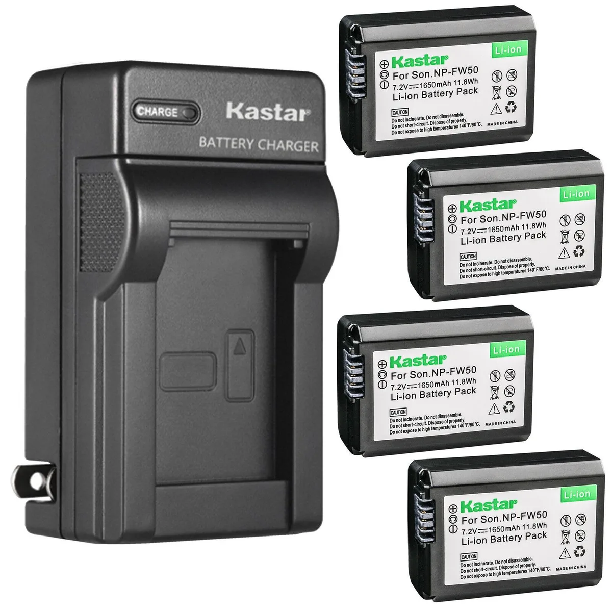 Kastar Kastar NP-FW50 4-Pack Battery &amp; AC Charger for Sony Alpha 7 II 7R 7S — product photo