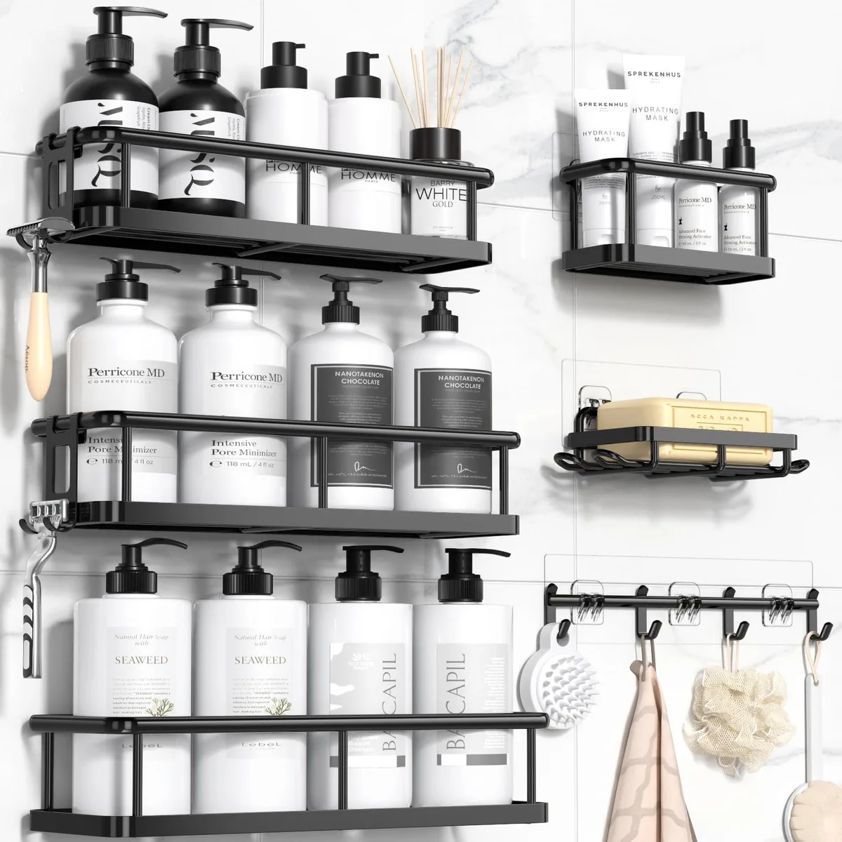  YASONIC YS-K-421 6 Pack Shower Caddy Black — product photo
