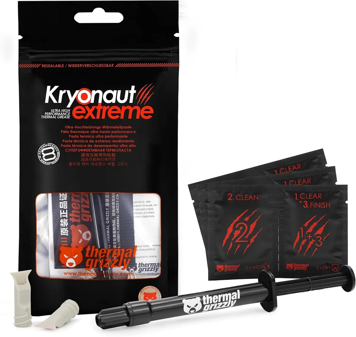 Thermal Grizzly Thermal Grizzly Kryonaut Extreme 2g thermal paste with 12 cleaning wipes — product photo