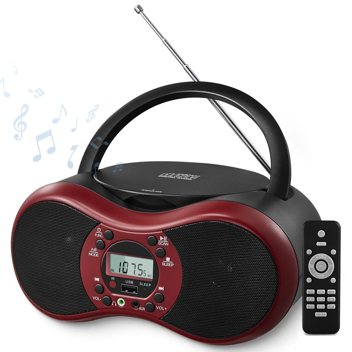  DGXWLLW C-03 Portable CD Player Boombox Red Bluetooth 5.1 — product photo